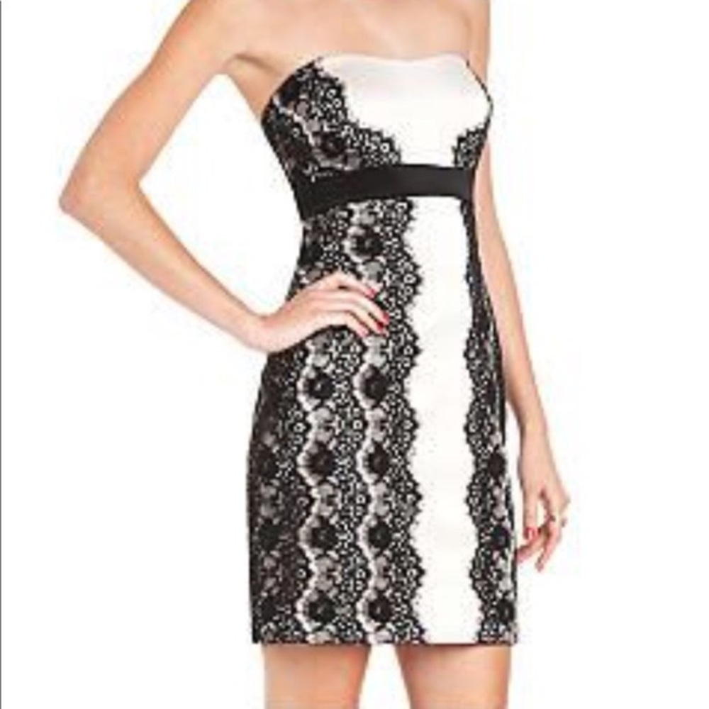Mac & Cleo Cream Satin Black Lace Dress